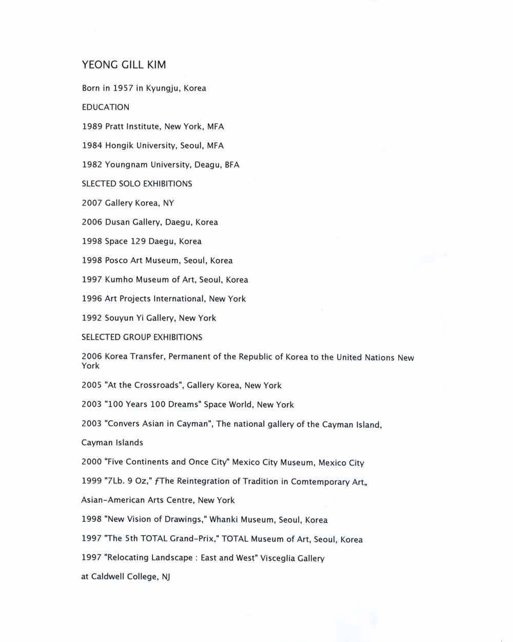 Yeong Gill Kim's Resume, pg 1